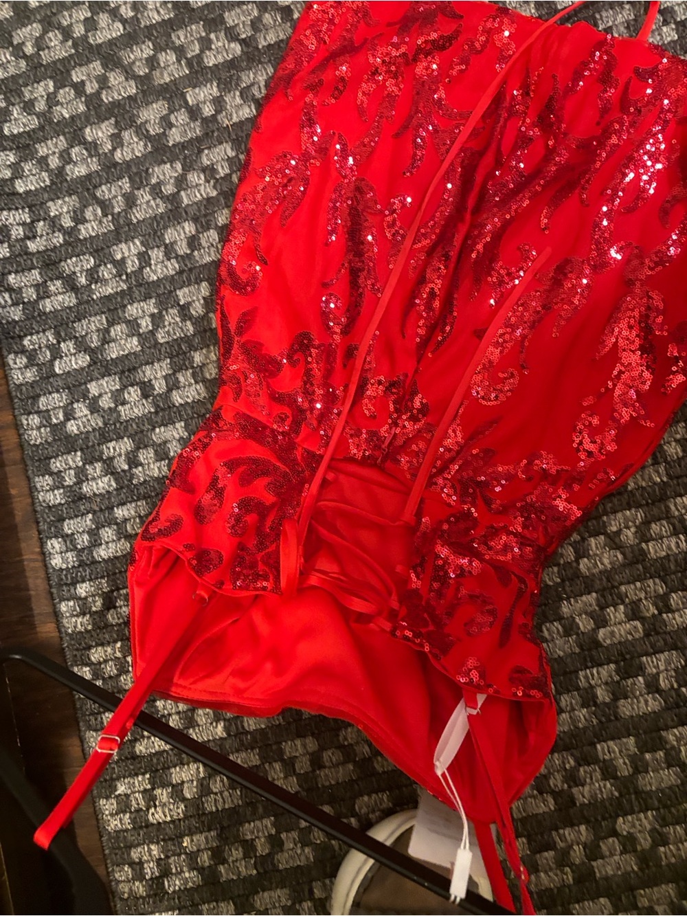 Red Sequin Mini corset Dress with Spaghetti Straps - P2P 17, L25, W14